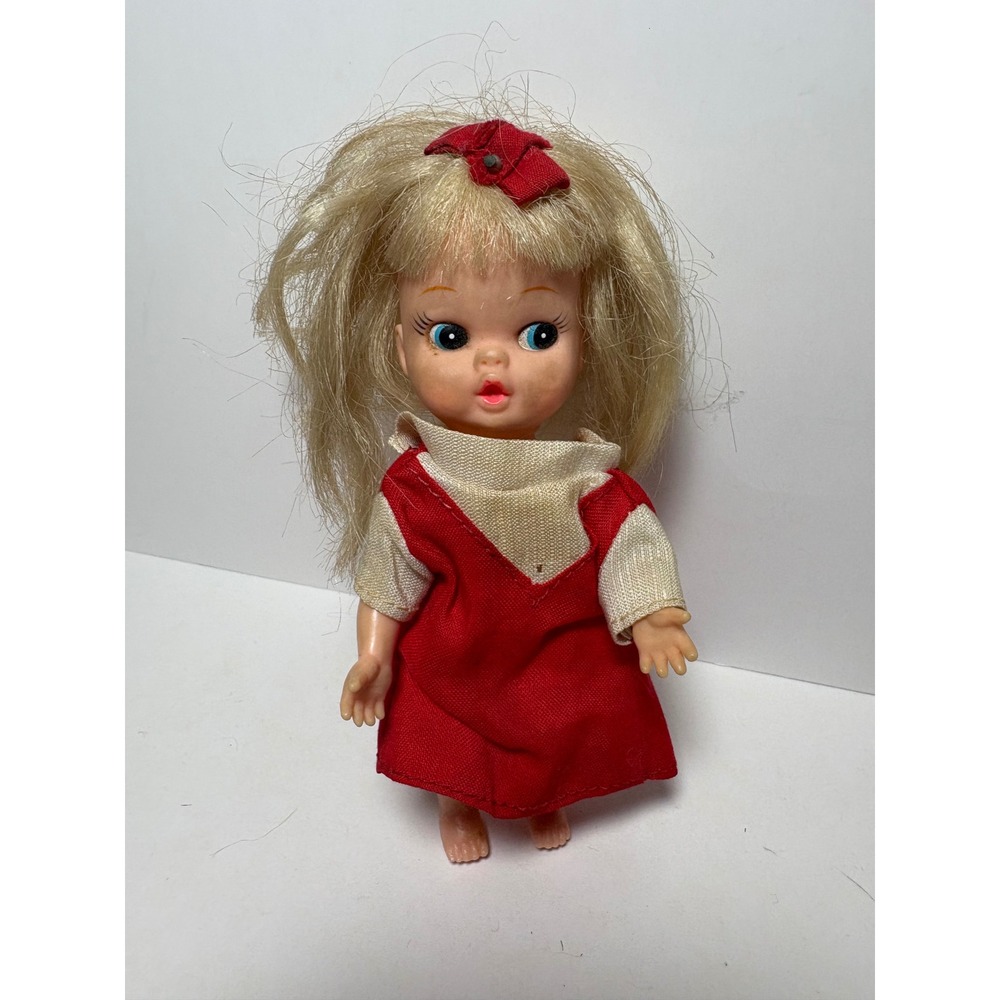 Vintage 1966 My-Toy Co Inc Doll Made in Japan Blonde Blue Eyes Red Dress
